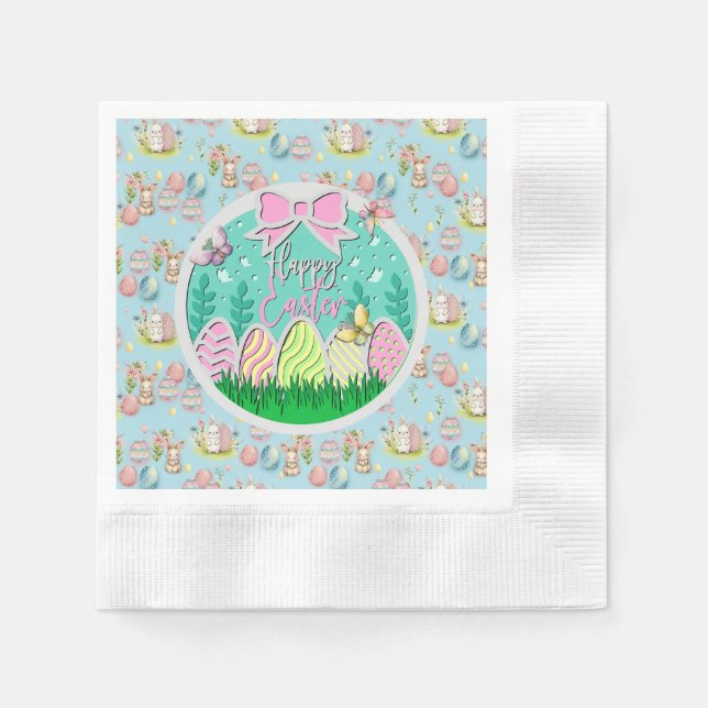 Cute Easter Egg Hunt and Colourful Butterflies Napkin (Front)