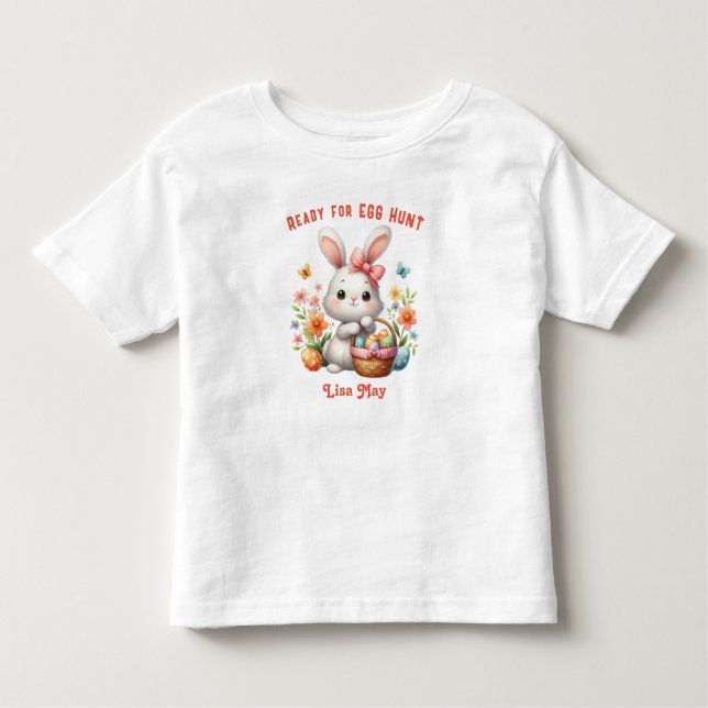 Cute Easter Egg Hunter bunny personalised T-Shirt (Front)