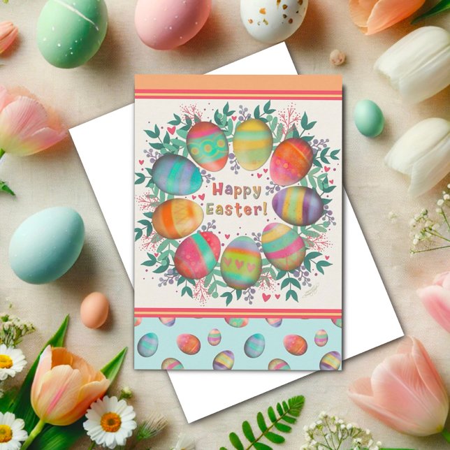 Cute Easter Egg Pastel Floral Wreath Custom Card (Creator Uploaded)