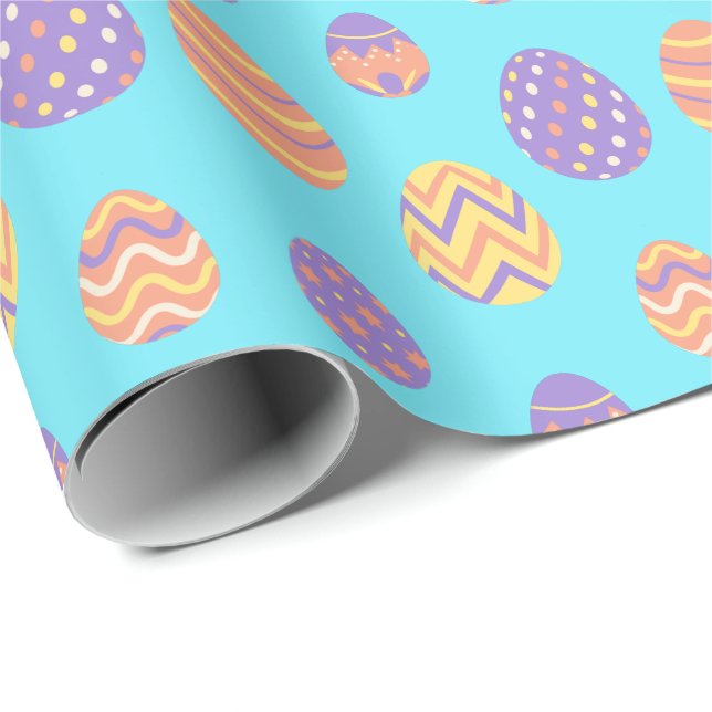 Cute Easter Egg Pattern Colourful Spring Blue Wrapping Paper (Roll Corner)