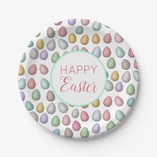 Cute Easter Egg Pattern Pastel Colours  Paper Plate