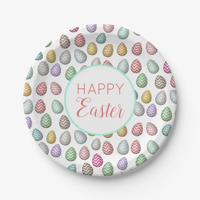 Cute Easter Egg Pattern Pastel Colours  Paper Plate (Front)