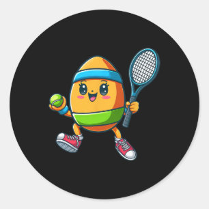 Cute Easter Egg Tennis Player Design Cartoon  Classic Round Sticker