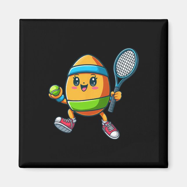 Cute Easter Egg Tennis Player Design Cartoon  Magnet (Front)