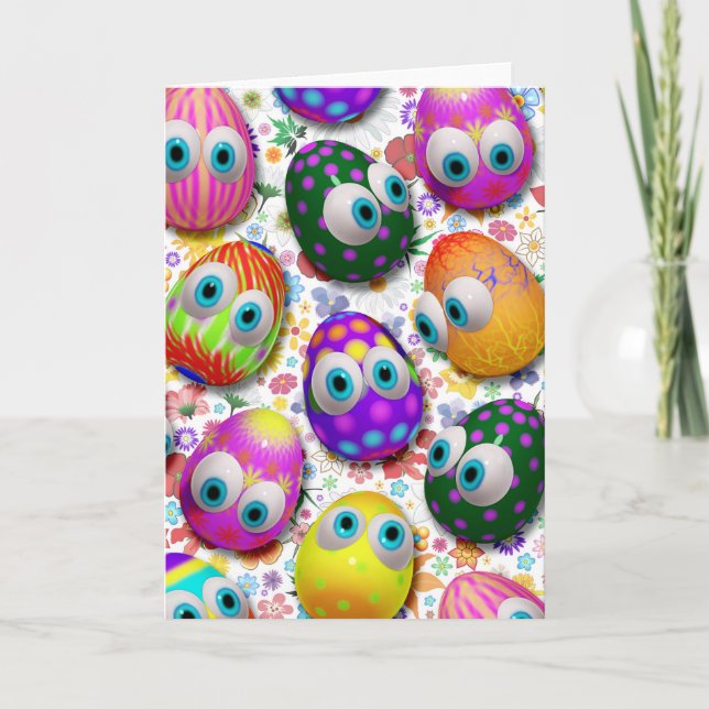 Cute Easter Eggs Cartoon Greeting_Cards Holiday Card (Front)