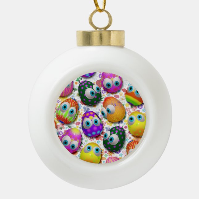 Cute Easter Eggs Cartoon Ornament (Front)