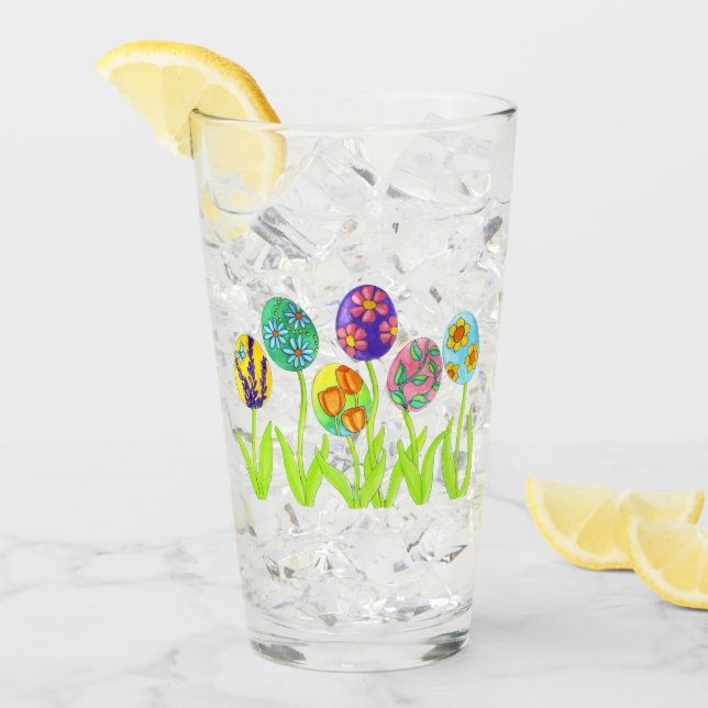 Cute Easter eggs flower Holiday party Glass (Front Ice)