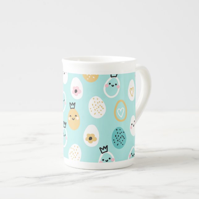 Cute Easter Eggs Pattern Kawaii Pastel Eggs  Bone China Mug (Front Right)
