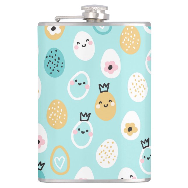 Cute Easter Eggs Pattern Kawaii Pastel Eggs  Hip Flask (Front)