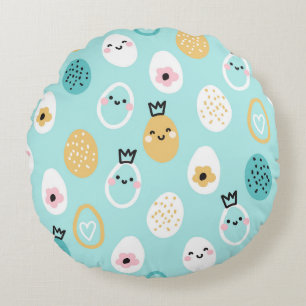 Cute Easter Eggs Pattern Kawaii Pastel Eggs  Round Cushion