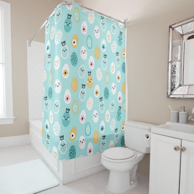 Cute Easter Eggs Pattern Kawaii Pastel Eggs  Shower Curtain (In Situ)