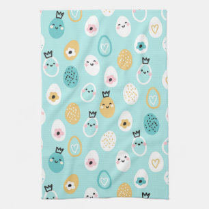 Cute Easter Eggs Pattern Kawaii Pastel Eggs  Tea Towel