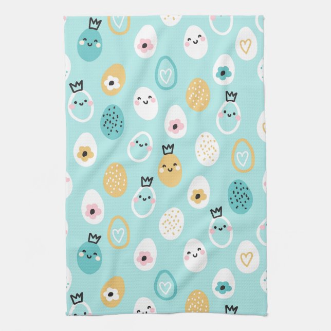 Cute Easter Eggs Pattern Kawaii Pastel Eggs  Tea Towel (Vertical)