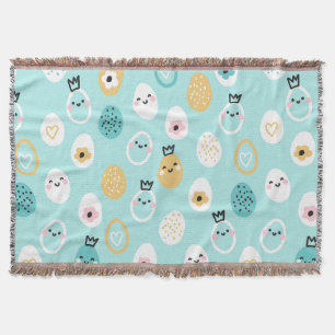 Cute Easter Eggs Pattern Kawaii Pastel Eggs Throw Blanket
