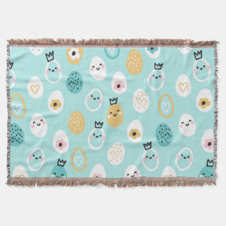 Cute Easter Eggs Pattern Kawaii Pastel Eggs Throw Blanket