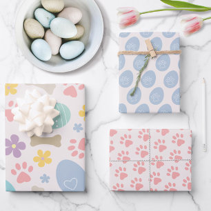 Cute Easter eggs Paw prints Pastel colours Pattern Wrapping Paper Sheet