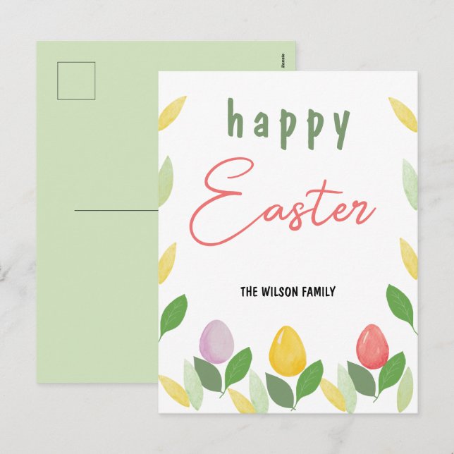 Cute Easter Eggs Watercolor Holiday Postcard (Front/Back)