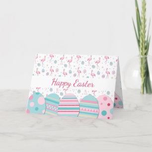 Cute Easter flamingo & painted eggs pattern Holiday Card