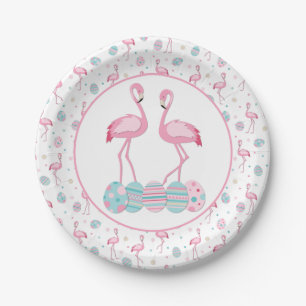 Cute Easter flamingo & painted eggs pattern Paper Plate