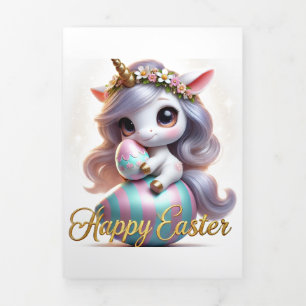 Cute Easter Folded Card With Unicorn