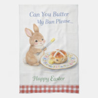 Cute Easter Gift Bunny Tea Towel | Hot Cross Bun