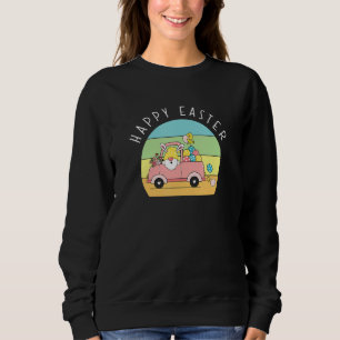 Cute Easter Gnome Bunny Rabbit Driving Egg Truck B Sweatshirt