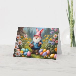 Cute Easter Gnome in Spring Garden Illustration  Holiday Card