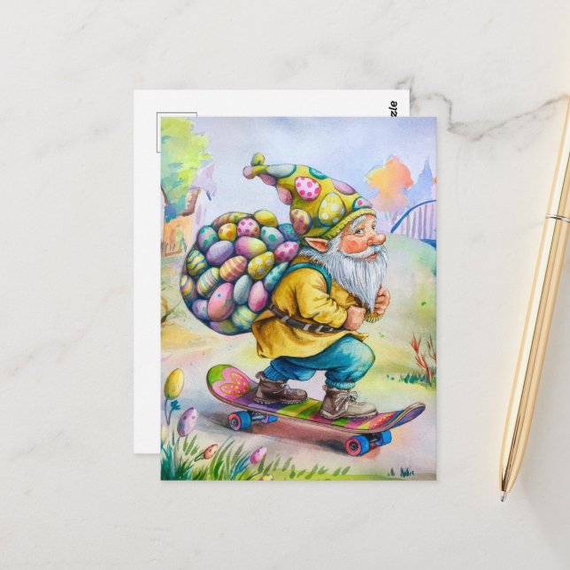 Cute Easter Gnome Postcard (Front/Back In Situ)