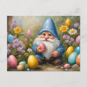 Cute Easter Gnome with Easter Eggs and Flowers Holiday Postcard