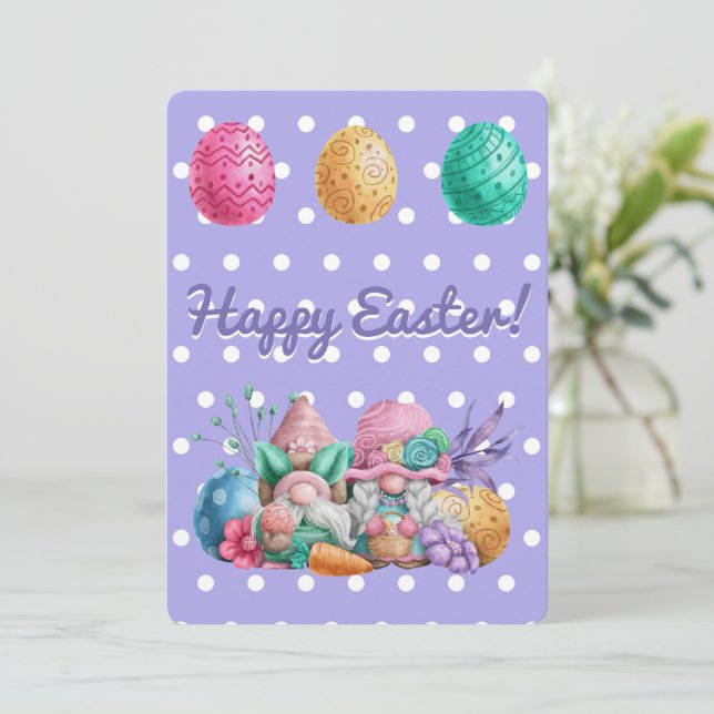Cute Easter Gnomes and Easter Eggs Holiday Card (Standing Front)
