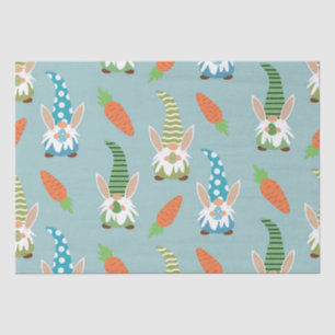Cute Easter Gnomes with Eggs and Carrots on Blue Tissue Paper