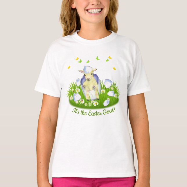 Cute Easter Goat Hatching from Easter Egg T-Shirt (Front)