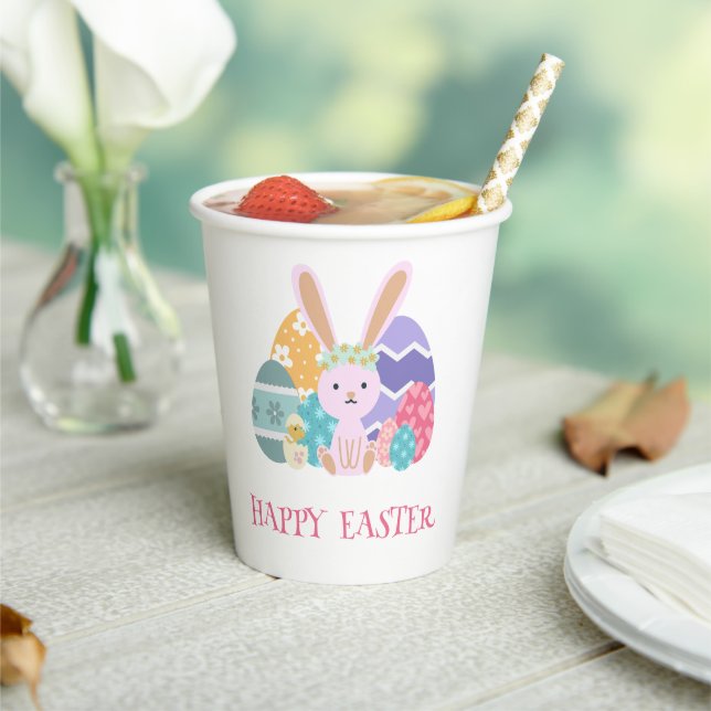 Cute Easter Group Eggs Happy Hoppy Easter day Paper Cups (Insitu)
