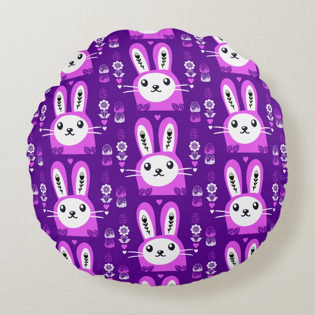 Cute Easter Holiday Rabbit Round Cushion (Front)