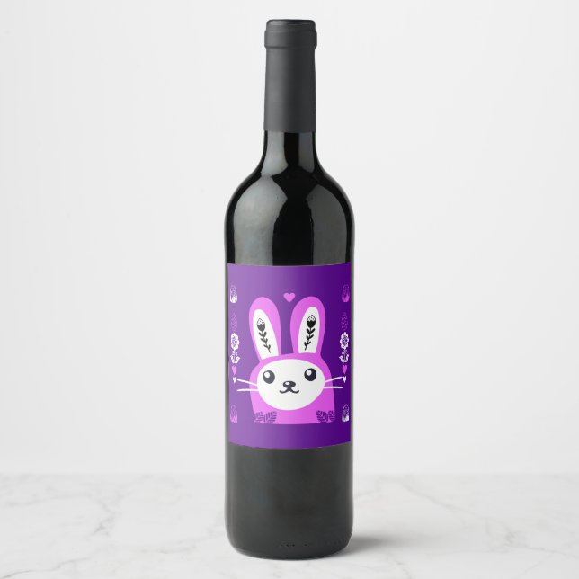 Cute Easter Holiday Rabbit Wine Label (Front)