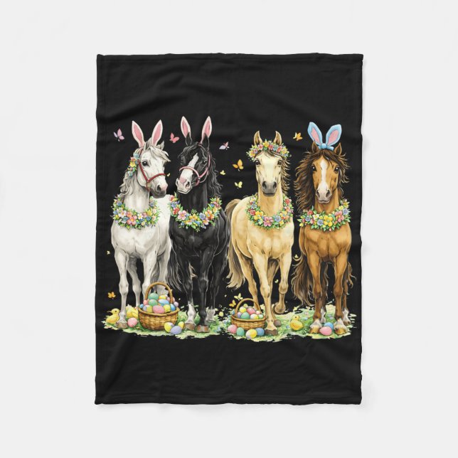 Cute Easter Horse Bunny Ears Eggs Spring Floral Gi Fleece Blanket (Front)