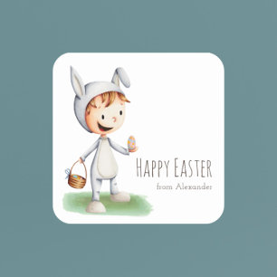 Cute Easter Kid School Class Personalised Square Sticker