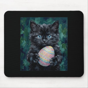 Cute Easter Kitten Holding Decorated Egg Mouse Pad