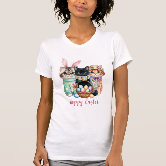 Cute Easter Kittens with Eggs T-Shirt (Front)