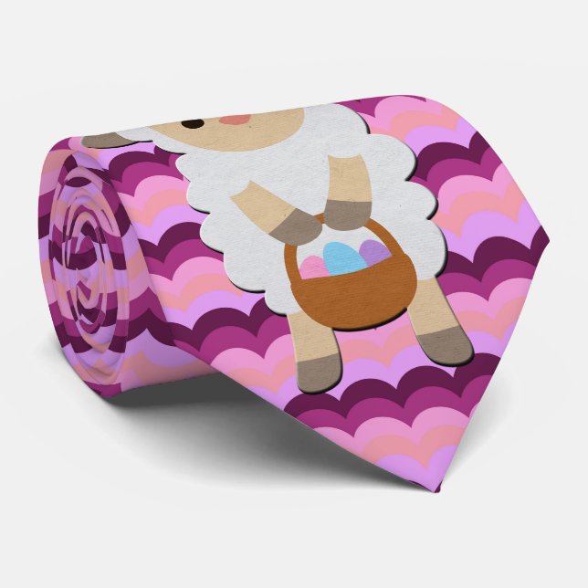 Cute Easter Lamb Abstract Multicolored Design Tie (Rolled)