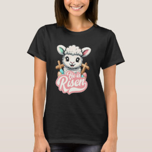 Cute Easter Lamb Cross Eggs Jesus He is Risen Chri T-Shirt