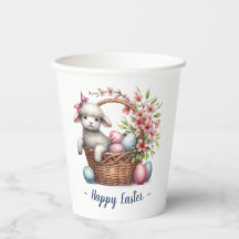 Cute Easter Lamb Floral Personalised Paper Cups