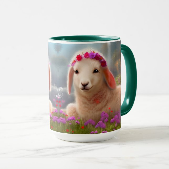 Cute easter lamb with flowers -  mug (Front Right)