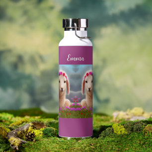 Cute easter lamb with flowers - personalizable water bottle