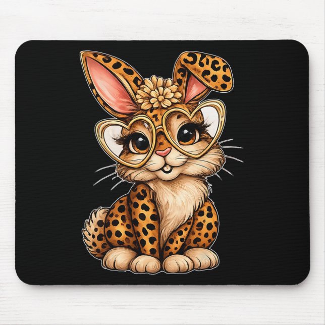 Cute Easter Leopard Bunny Heart Gles Spring Vibes  Mouse Pad (Front)