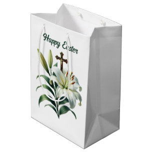 Cute Easter lily Cross customizable Medium Gift Bag