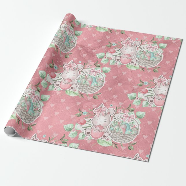 Cute Easter Love Bunny Wrapping Paper (Unrolled)