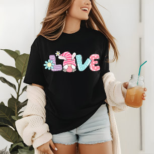 Cute Easter Love Pink Bunny Gnome Girly Flowers Tri-Blend Shirt