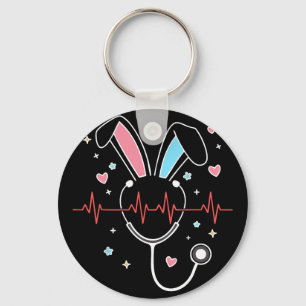 Cute Easter Nurse Bunny Stethoscope Heartbeat Nurs Key Ring