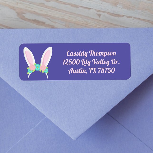 Cute Easter Party Bunny Ears Purple Return Address (Creator Uploaded)